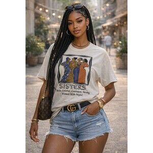 Vintage Sisters Graphic Tee XL Bold Confident African American Women Retro